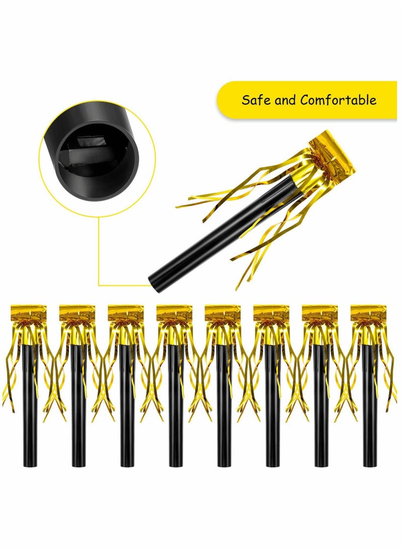 40 Pieces Party Noisemakers, Whistles Fringed Noise Maker in Gold and Silver Musical Blowouts for New Year Party Birthday Baby Shower Party Supplies