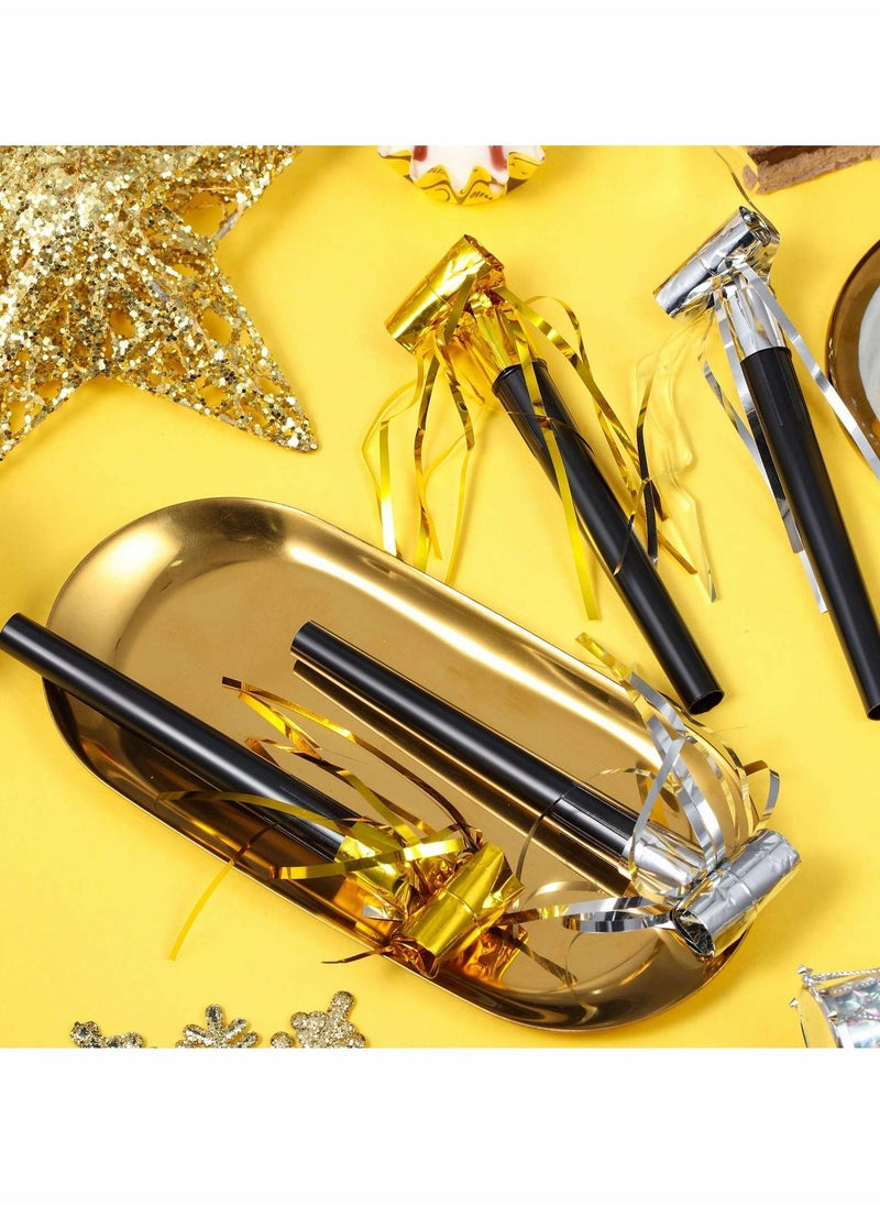 40 Pieces Party Noisemakers, Whistles Fringed Noise Maker in Gold and Silver Musical Blowouts for New Year Party Birthday Baby Shower Party Supplies