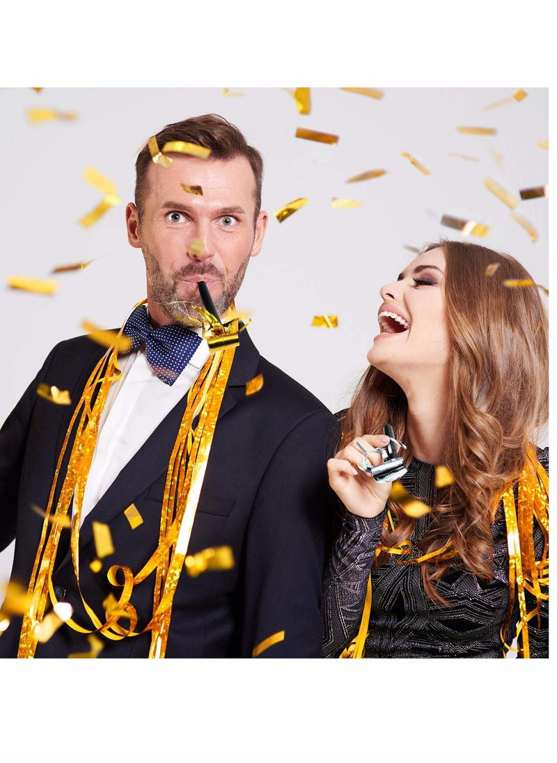 40 Pieces Party Noisemakers, Whistles Fringed Noise Maker in Gold and Silver Musical Blowouts for New Year Party Birthday Baby Shower Party Supplies