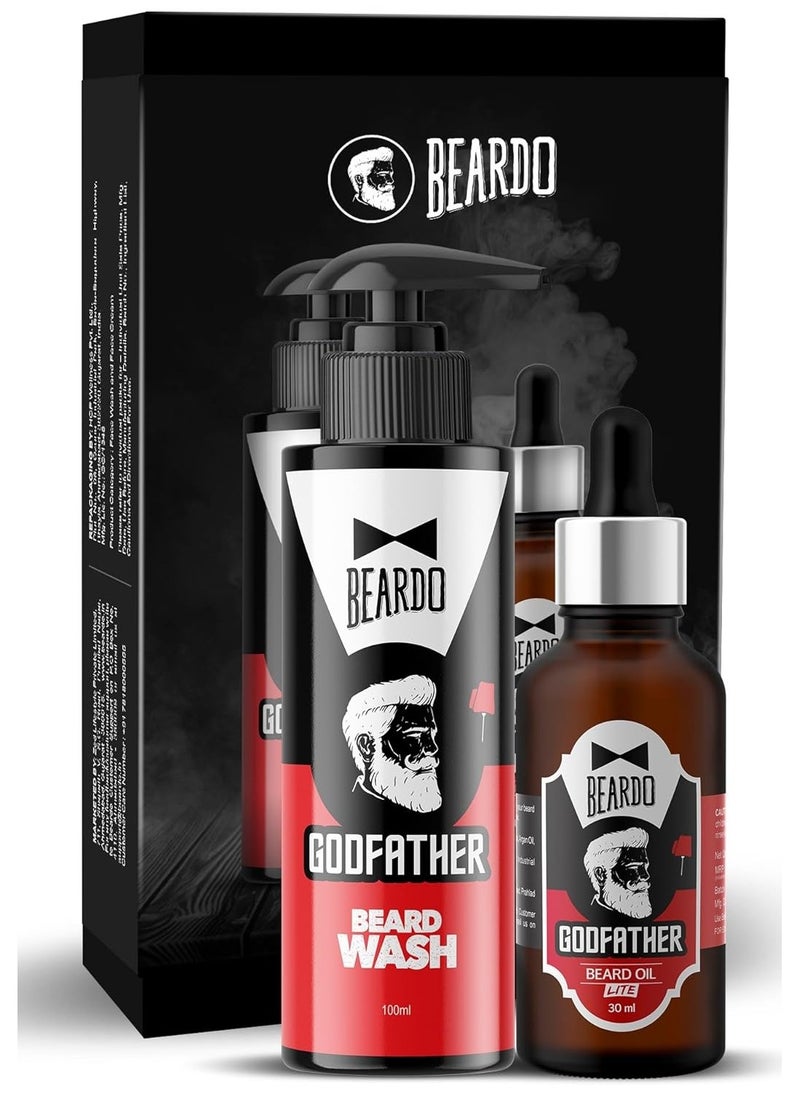 Godfather Combo Beard Oil and Beard Wash For Men - Nourishment Cleanses - Purifying and Hydrating Skin Cleaner With Avocado, Argan Oil - Shiny Patchy and Fast Beard Growth