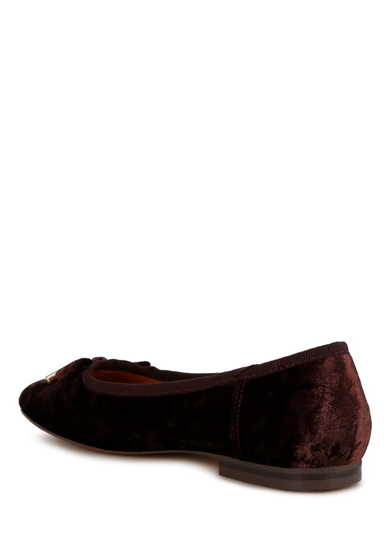 Velvet Bow Ballerinas in Brown