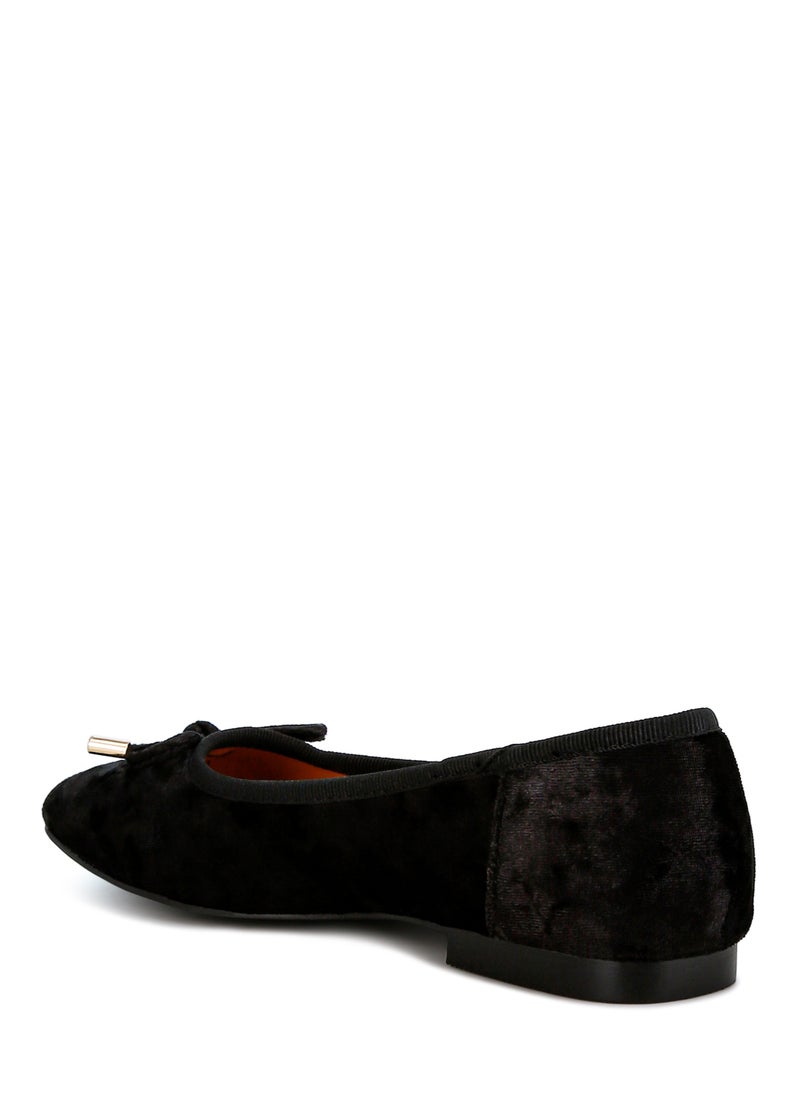 Velvet Bow Ballerinas in Black