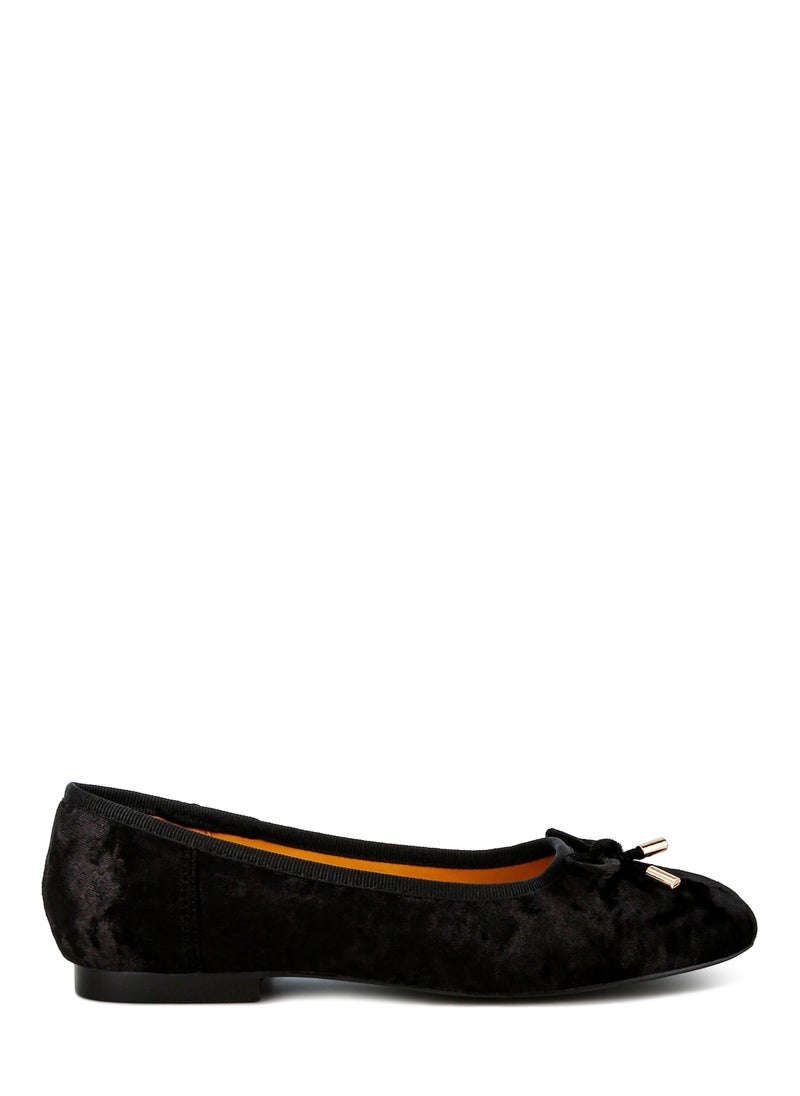 Velvet Bow Ballerinas in Black