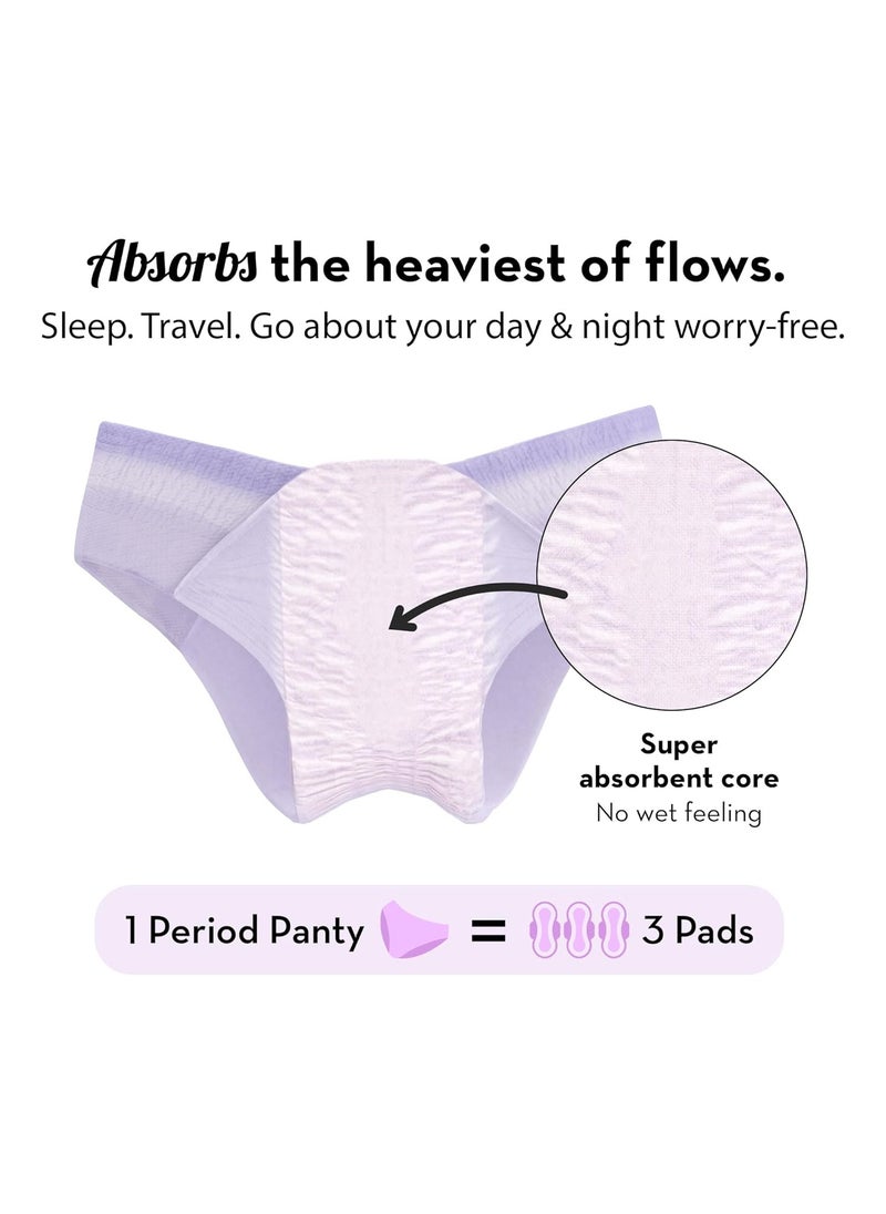 PLUSH Disposable Period Panties for Women - 5 Pcs (M/L, 80-100cm) | 12-Hour Leak Protection | 360° Coverage, 100% Rash-Free | Non-Bulky | Ideal for Heavy Flow & Overnight Use | Lilac Color