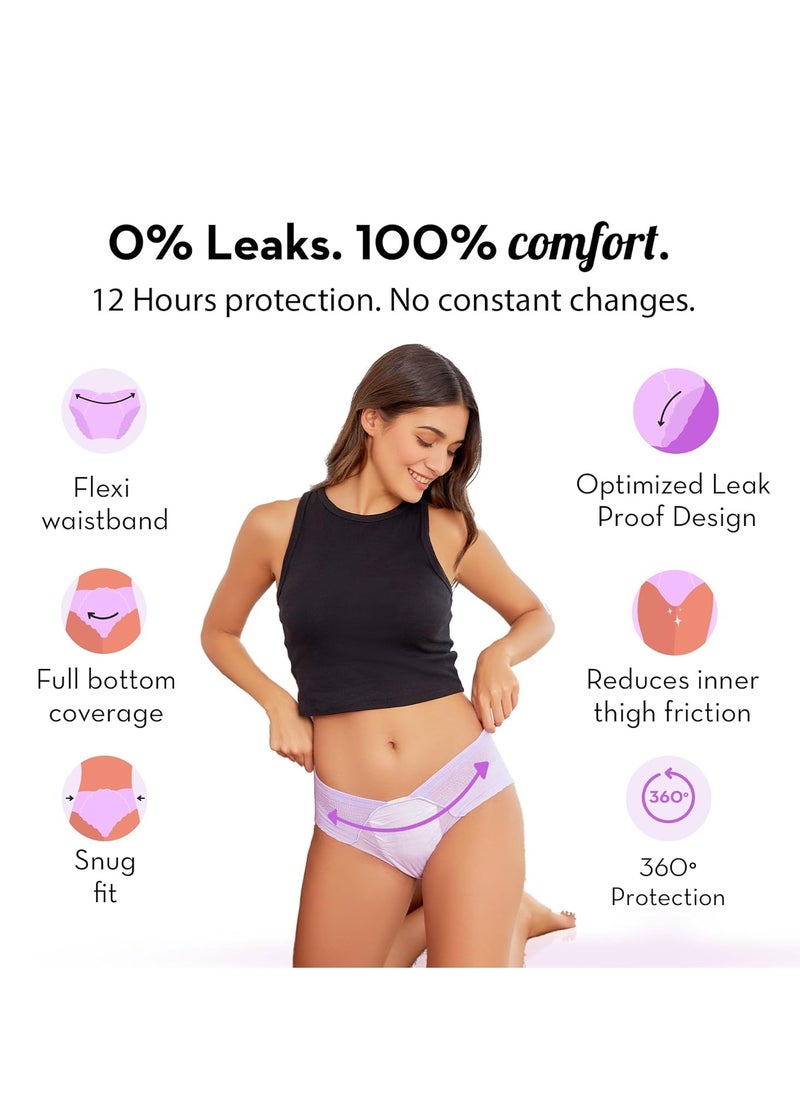 PLUSH Disposable Period Panties for Women - 5 Pcs (M/L, 80-100cm) | 12-Hour Leak Protection | 360° Coverage, 100% Rash-Free | Non-Bulky | Ideal for Heavy Flow & Overnight Use | Lilac Color