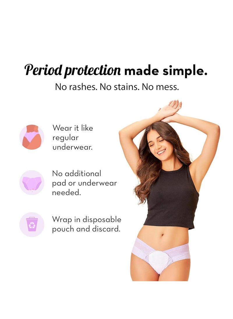 PLUSH Disposable Period Panties for Women - 5 Pcs (M/L, 80-100cm) | 12-Hour Leak Protection | 360° Coverage, 100% Rash-Free | Non-Bulky | Ideal for Heavy Flow & Overnight Use | Lilac Color