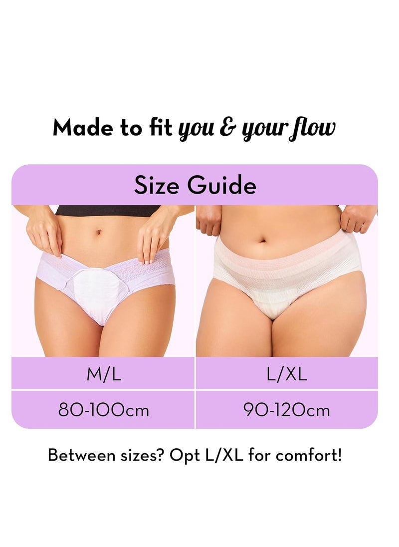 PLUSH Disposable Period Panties for Women - 5 Pcs (M/L, 80-100cm) | 12-Hour Leak Protection | 360° Coverage, 100% Rash-Free | Non-Bulky | Ideal for Heavy Flow & Overnight Use | Lilac Color