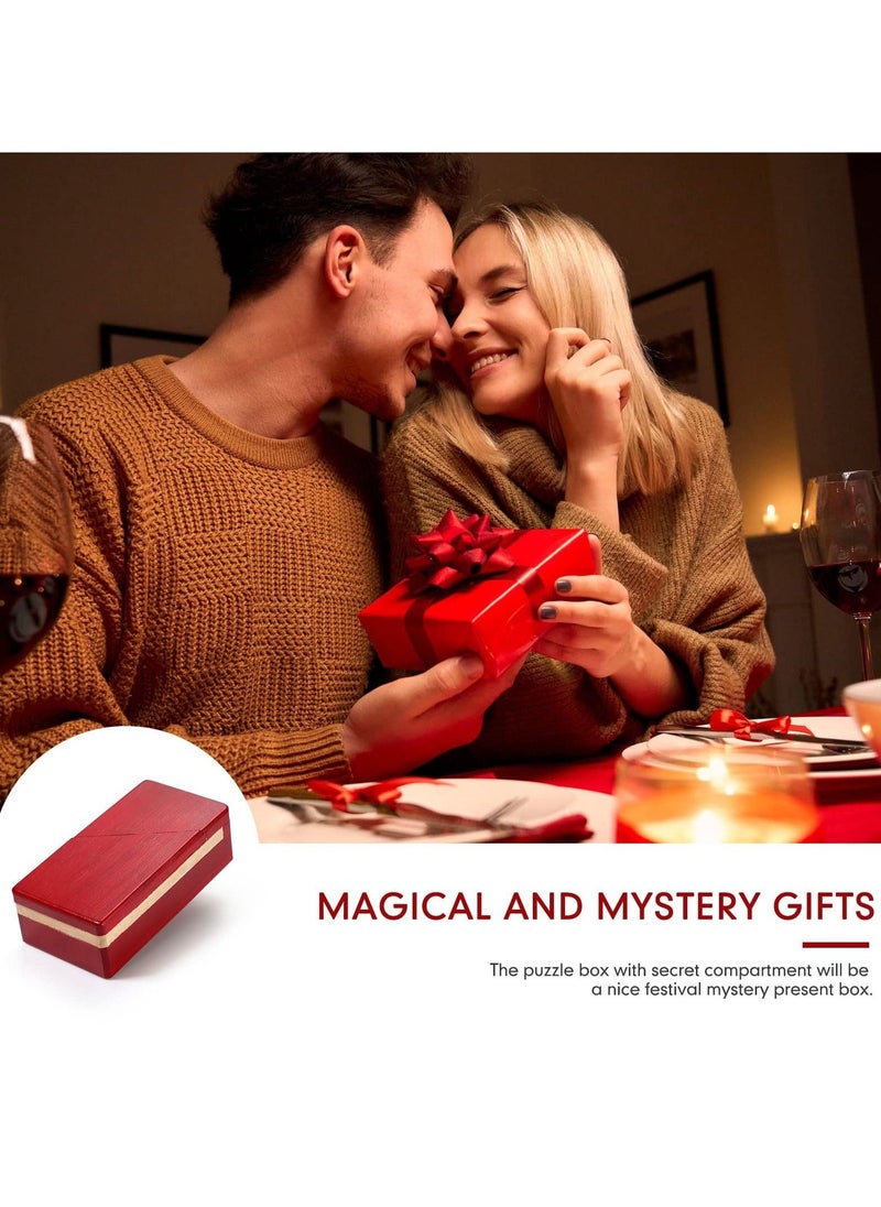 Wooden Puzzle Box Magic Box, Impossible Box Secret Money Box  Special Mechanism Box for Adults Teens (Red, 2 Pack)