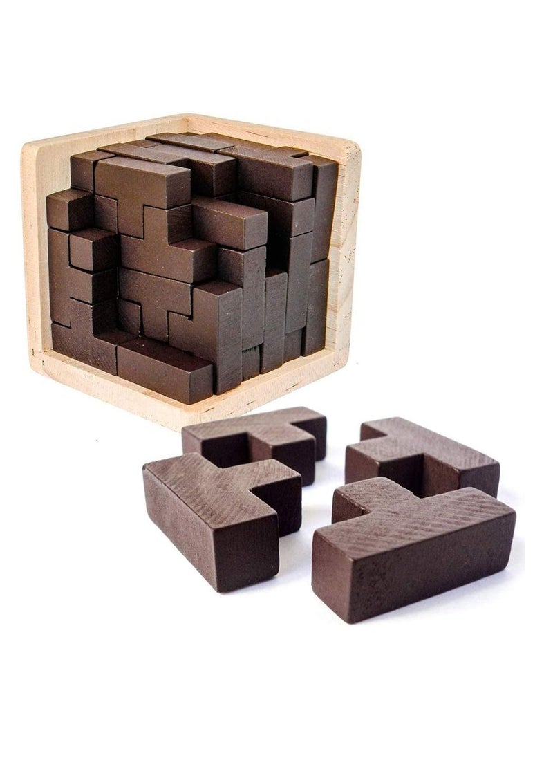 MAKINGTEC Wooden Brain Teaser Puzzle Cube Wooden Puzzles T-Shaped Jigsaw Logic Puzzle Educational Toy for Kids and Adults for Unlock Interlock Puzzle Wooden Toys