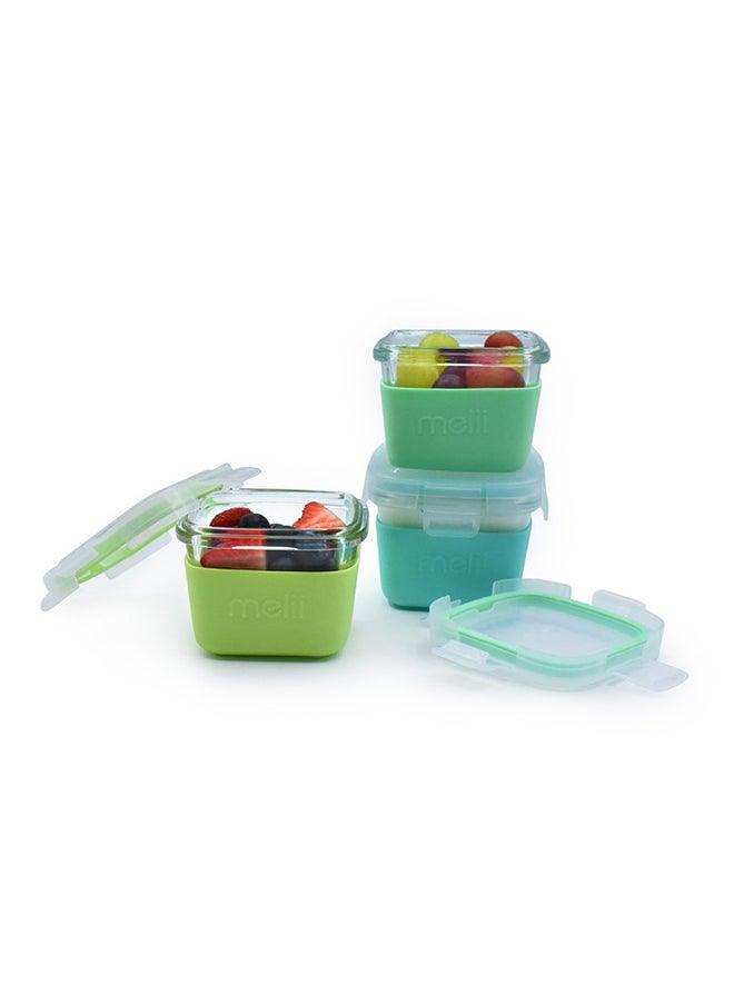 Pack Of 3 Glass Food Storage Containers With Silicone Sleeve 160 Ml - Green, Mint, Turquoise