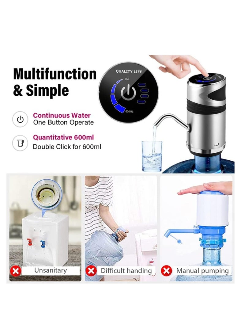 Water Dispenser, 5 Gallon Water Dispenser, Smart Drinking Water Jug Pump Electric Touch Screen Automatic Water Pump Dispenser Switch with Child Lock for Camping Kitchen Office Kitchen, Workshop