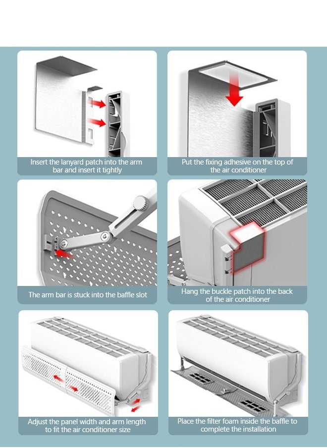 Adjustable Flow Deflector,Telescopic Air Conditioner Deflector,Wall Mounted Outlet Air Wing Cooled Baffle Wind Direction For Home