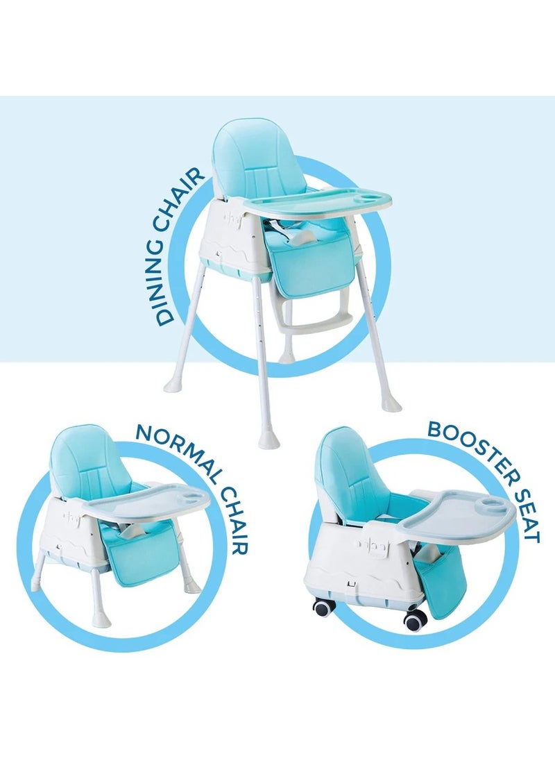 Polka Tots 3-in-1 High Chair with Wheel and Cushion - Blue