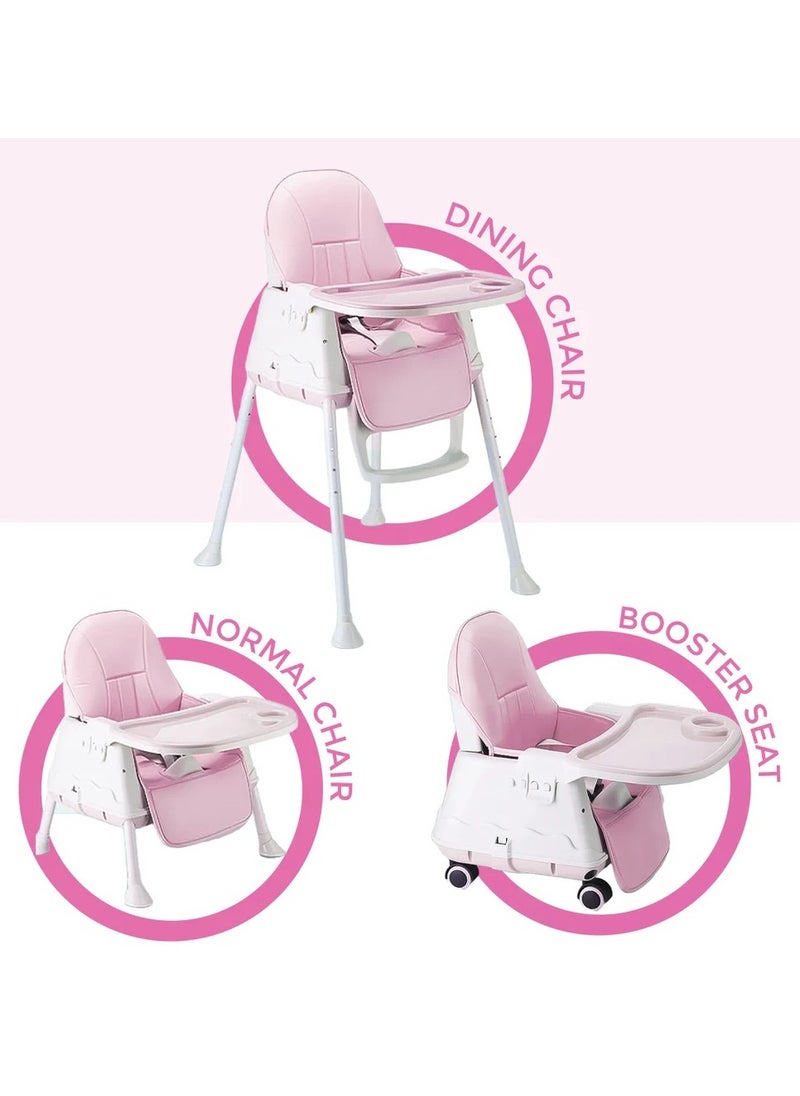 Polka Tots 3-in-1 High Chair with Wheel and Cushion - Pink