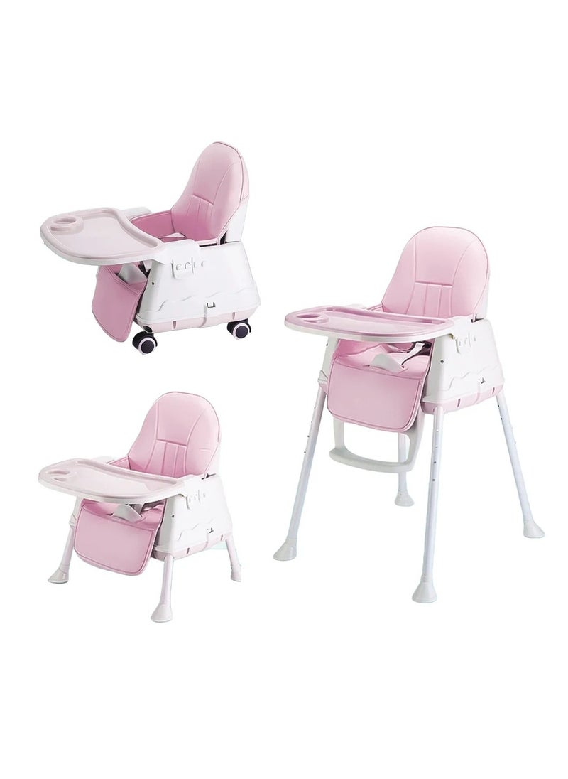 Polka Tots 3-in-1 High Chair with Wheel and Cushion - Pink