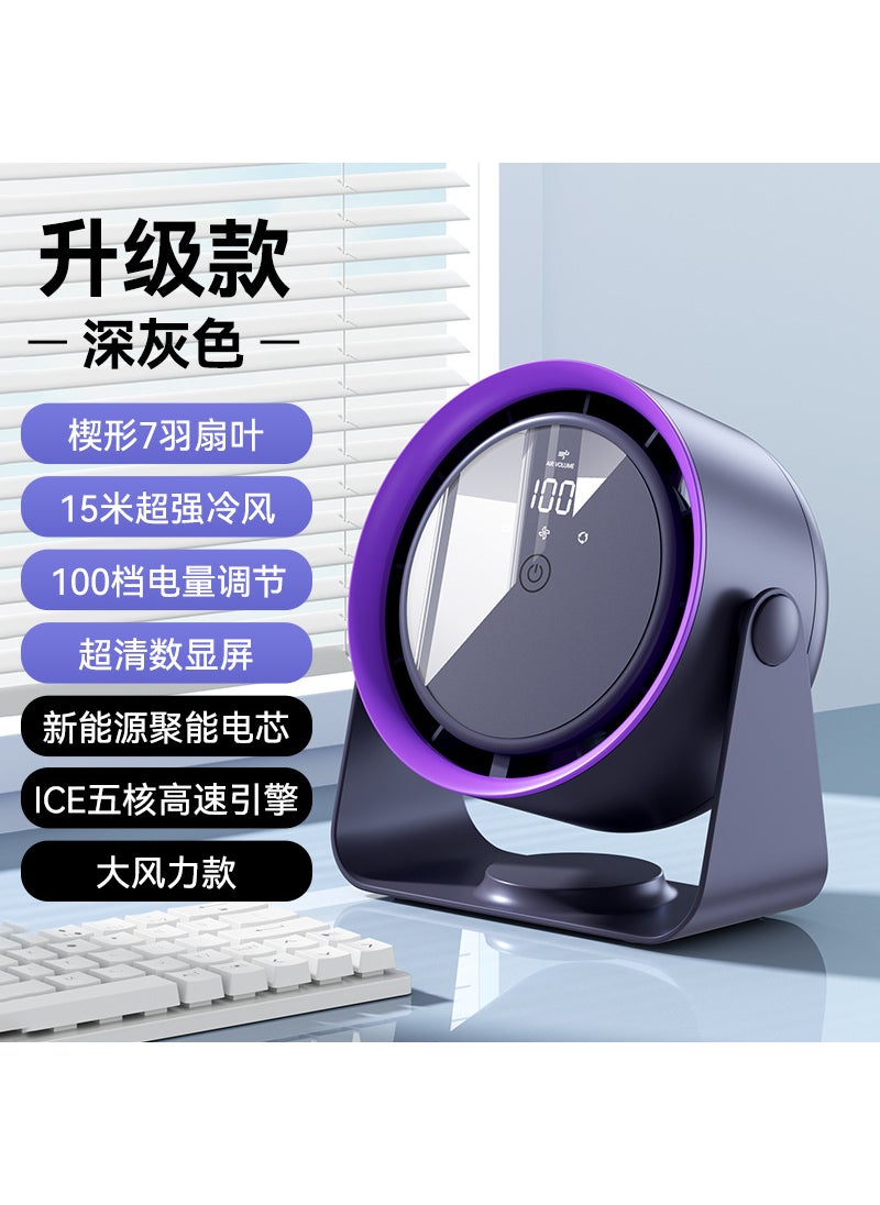 Compact USB Air Circulator Fan with Digital Display Charging model (3600 mA)-gray