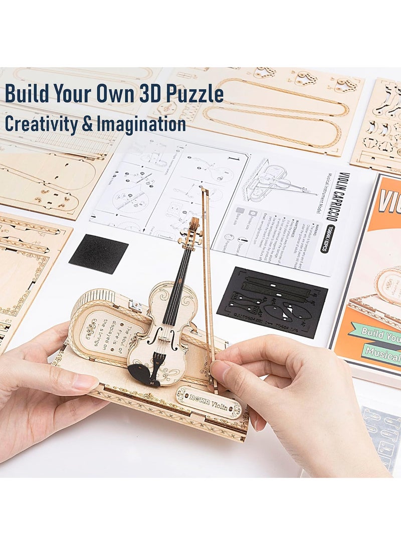 Wooden 3D Violin Puzzles, Musical Instrument Model Kit 3D Puzzles, Educational Craft Building Toys, Desk Decor/DIY Hobbies/Gifts for Family and Friends, Gifts for Teens and Kids to Build