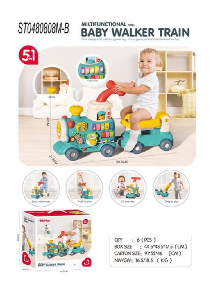 Multifunctional 5-in-1 Baby Walker Train – Interactive Learning Toy with Push, Sit, Ride, and Drag Modes for Babies & Toddlers. Enhances Motor Skills, Balance, and Imaginative Play with Lights, Sounds, and Colorful Design – Ideal for Ages 12 Months+.