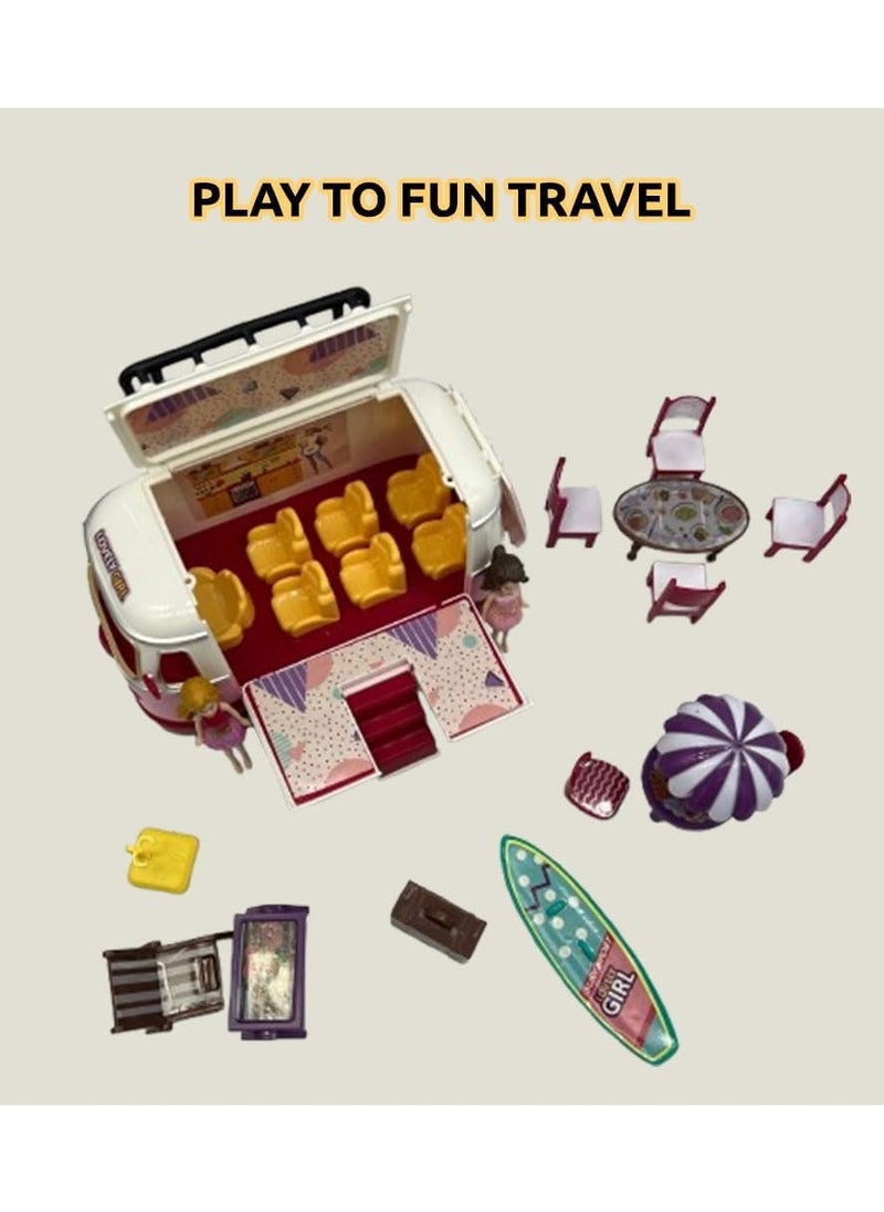 My First Travel Fashion Bus Playset – 25+ Piece Role Play Series for Kids Ages 3+ with Fashion Bus, 2 Dolls, Outfits, Accessories, Surfboard & Travel Diary – Encourages Imagination, Creativity, & Storytelling – Perfect Gift for Young Adventurers & Fashion Lovers to Explore & Play