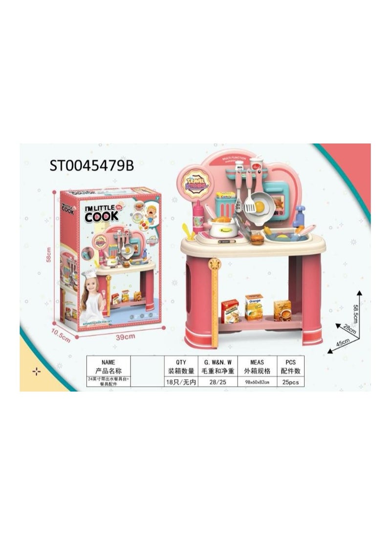 Kitchen Play Set for Kids- Educational 24 Inch Intellectual Pretend Play Preschool Kitchen Toys Tableware Table