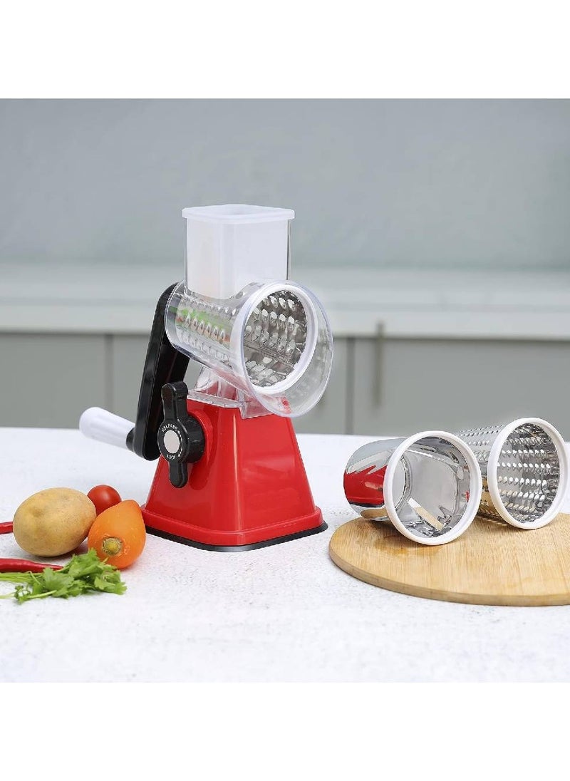 Rotary Grater, Stainless Steel Blades- Vegetable Slicer With 3 Interchangeable Blades, Grater For Kitchen, Ideal For Cheese, Cucumber, Carrot, Nuts, Etc