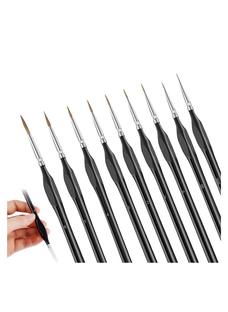 Painting Miniature Brushes Set 9 Pcs Fine Tip Detail Painting Brushes Miniature Paint Brushes Kit Mini Thin Tiny Paint Brush Set for Acrylic Watercolor Oil Face Nail Scale Model Painting Line Drawing