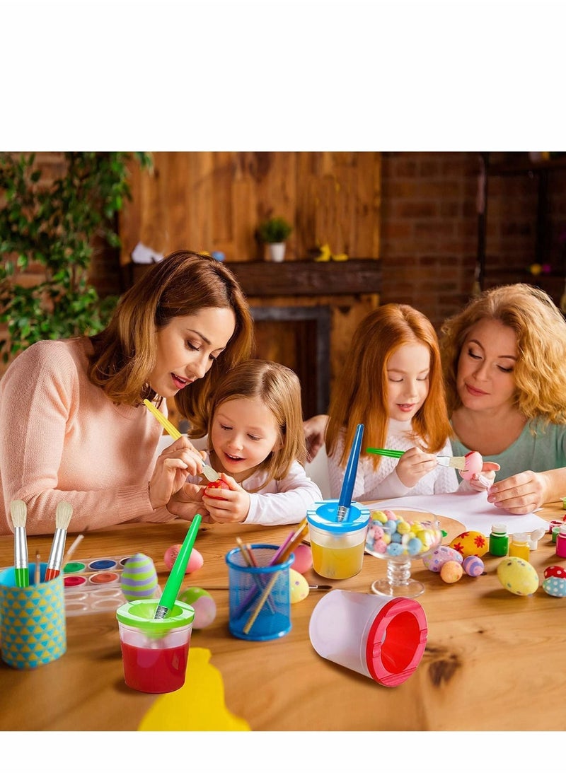 4 Pack Spill-Proof Paint Cups Set, Children's No Spill Paint Cups with Paint Brushes and Lids, Easy to Clean Colorful Kids Painting Tools, Perfect for Watercolor, Washable, Acrylic Paint