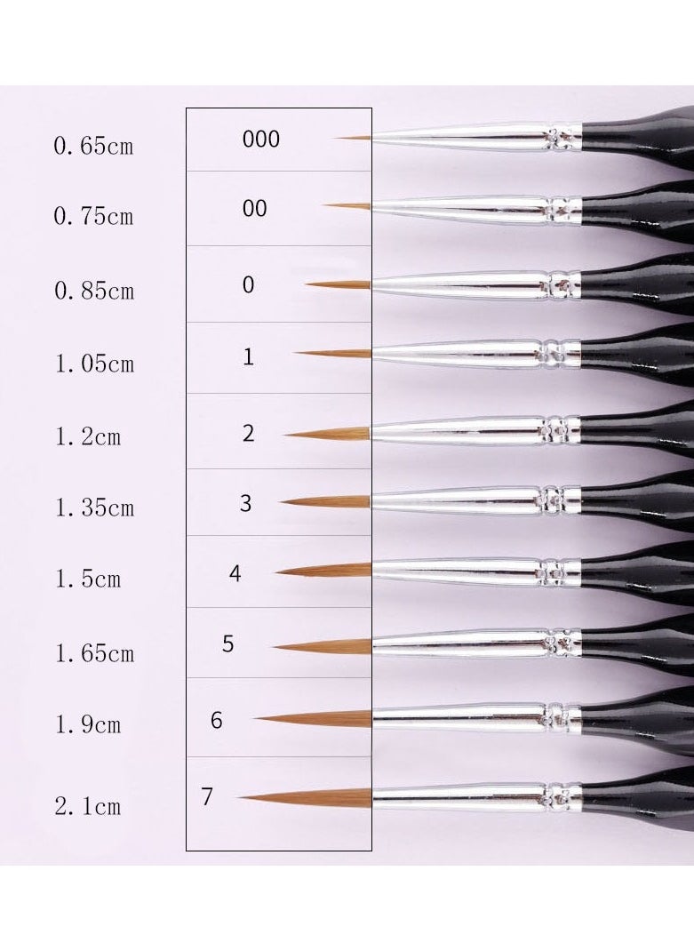 Painting Miniature Brushes Set 9 Pcs Fine Tip Detail Painting Brushes Miniature Paint Brushes Kit Mini Thin Tiny Paint Brush Set for Acrylic Watercolor Oil Face Nail Scale Model Painting Line Drawing