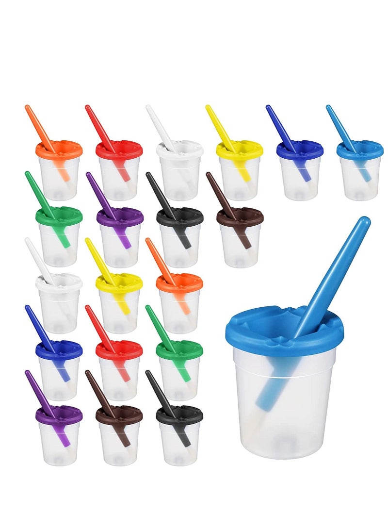 Spill Proof Paint Cups with Brushes for Kids Lids Toddler Painting Tools Watercolor, Tempera, Washable, Acrylic, Crafts 40 Pieces