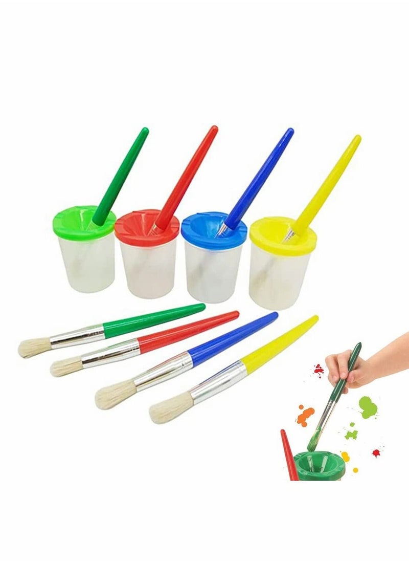 Water Based Paints Paint Brushes for Children 4 Pieces Spill Proof Paint Cups and Paint Brushes for Kids Assorted Colored Children's Paintbrushes Colored Children's Paintbrushes