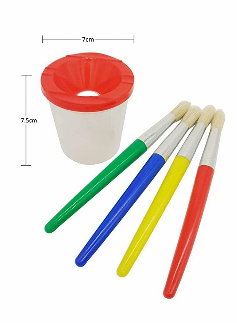 Water Based Paints Paint Brushes for Children 4 Pieces Spill Proof Paint Cups and Paint Brushes for Kids Assorted Colored Children's Paintbrushes Colored Children's Paintbrushes