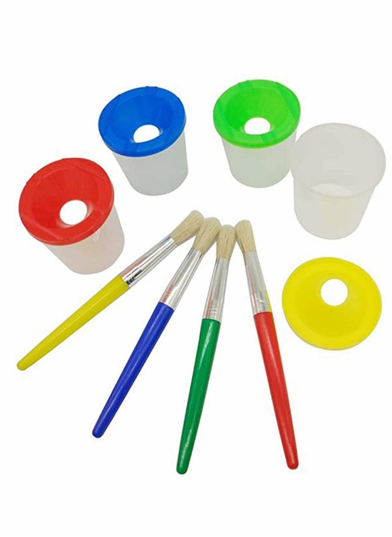 Water Based Paints Paint Brushes for Children 4 Pieces Spill Proof Paint Cups and Paint Brushes for Kids Assorted Colored Children's Paintbrushes Colored Children's Paintbrushes