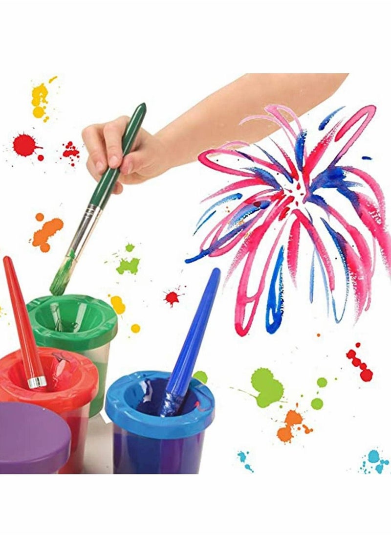 Water Based Paints Paint Brushes for Children 4 Pieces Spill Proof Paint Cups and Paint Brushes for Kids Assorted Colored Children's Paintbrushes Colored Children's Paintbrushes