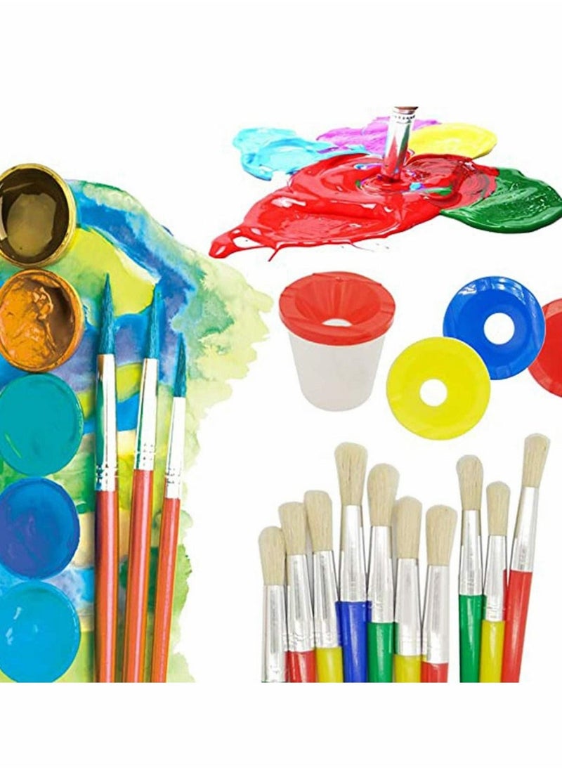 Water Based Paints Paint Brushes for Children 4 Pieces Spill Proof Paint Cups and Paint Brushes for Kids Assorted Colored Children's Paintbrushes Colored Children's Paintbrushes