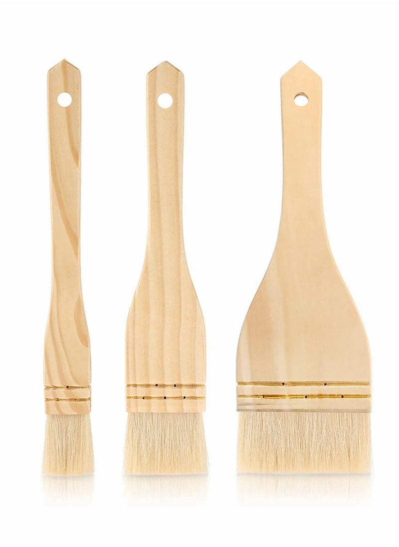 3 Pieces Hake Brush Paint Brushes Flat Hake Brushes Hake Paint Brush Artist Wooden Handle Art Supplies Watercolor Brush Goat Hair Set Sheep Bristles for Wash Ceramic and Pottery