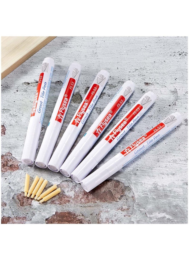 6 Pieces Tile Pen Wall Grout Restorer Pen Repair Marker Grout Filler Pen for Restoring Tile Grout Wall Floor Bathrooms and Kitchen White