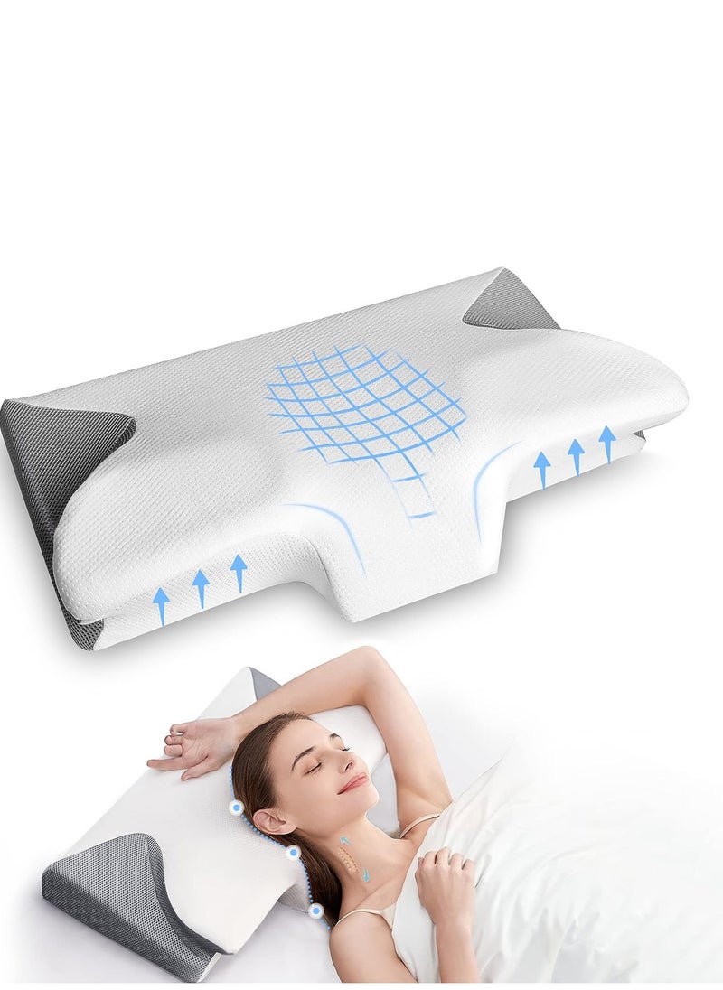 Cervical Memory Foam Pillow, Ergonomic Pillows For Neck And Shoulder Pain Relief, Orthopedic Contour Neck Support Pillows For Side, Back And Stomach Sleepers With Washable Cover, 65 * 35 * 11.5 CM