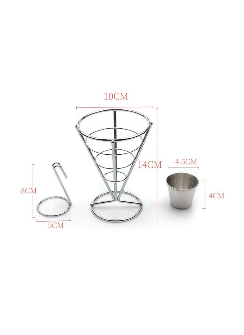 French Fry Serving Stands, with Double Sauce Holders Stainless Steel Fry Cone Basket Fish Chips Holder Restaurant Cafe Table Food Serving Display Wire Stands for Kitchen Restaurant Buffet (2 Pieces)