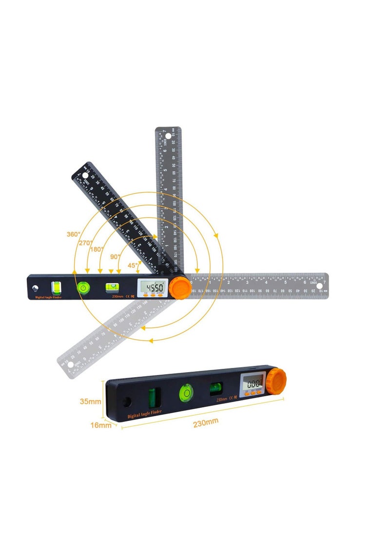 Digital Angle Finder Tool 7inch 0-360 degree LED Digital Protractor with Horizontal Vertical Bubble Levels and Ruler Meter Accurate Tools for Carpenters,Woodworkers,Fabricators