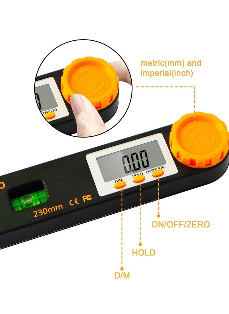 Digital Angle Finder Tool 7inch 0-360 degree LED Digital Protractor with Horizontal Vertical Bubble Levels and Ruler Meter Accurate Tools for Carpenters,Woodworkers,Fabricators