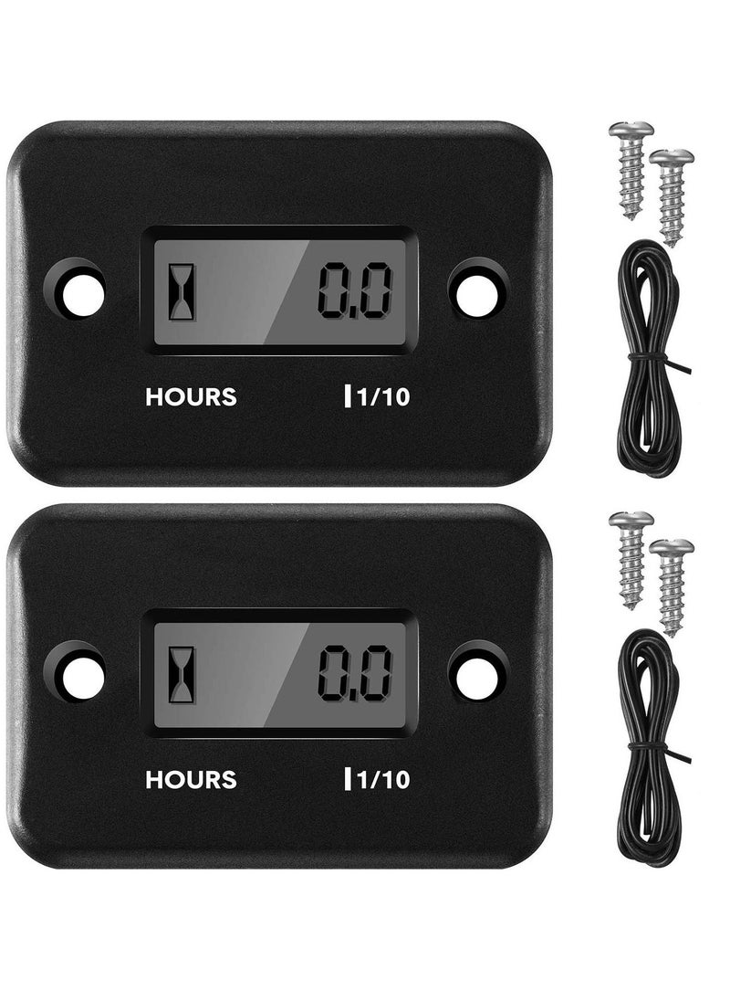 Hour Meters for Small Engines, 2 Pcs Automatically Shutdown Tachometers,  Inductive Hour Meter for Gas Engine Lawn Mower Dirt Bike Motorcycle Motocross Snowmobile Karting Marine ATV Boat