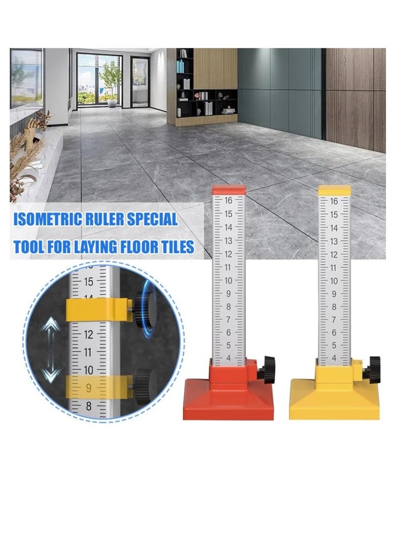 Lay Floor Tile Special Ruler, 2 Pcs Bricklayer Graduated Scale with Double-Sided Clear Scale, Tiling Horizontal Leveling Positioning Ruler, Isometric Ruler for Accurate and Consistent Tile Placement