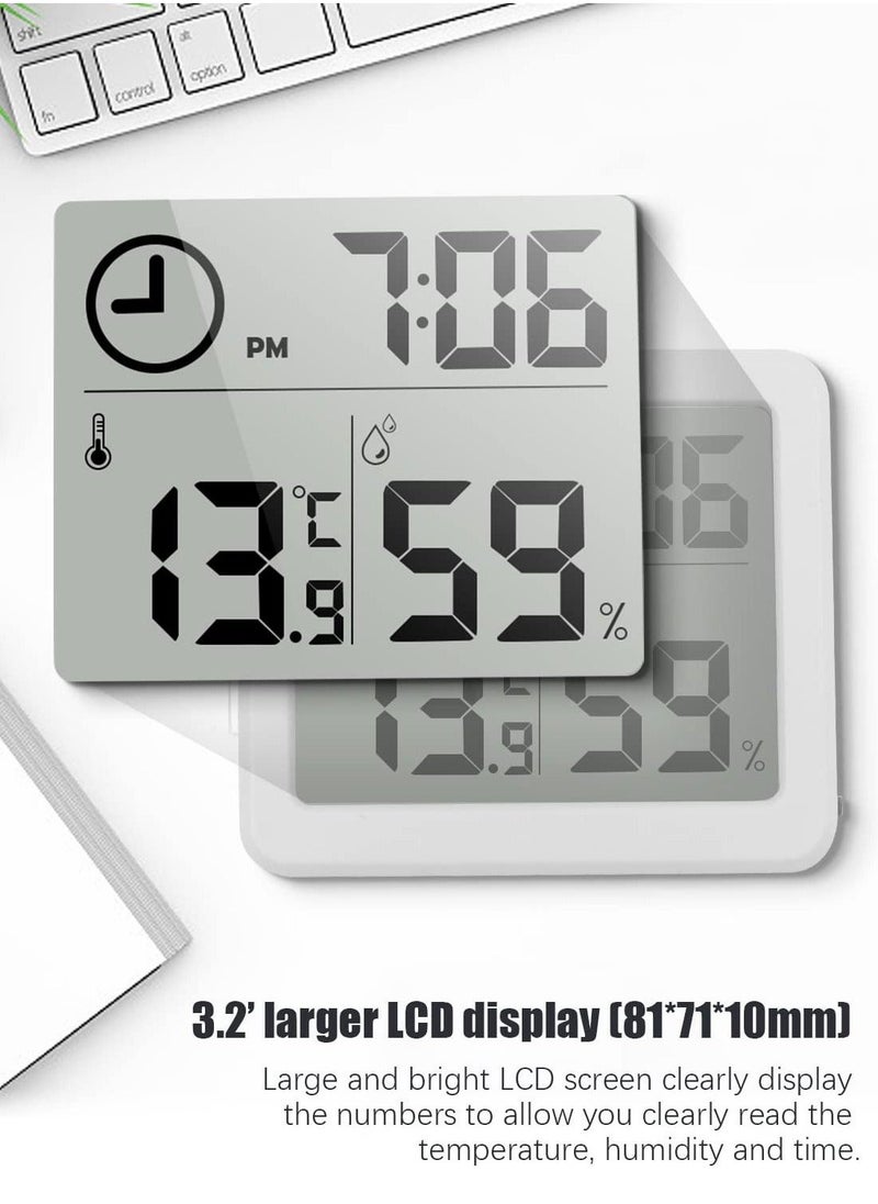 Digital Thermo-Hygrometer Indoor Room Thermometer Hygrometer 3.2” Large LCD Screen Desktop Thermometer with Temperature and Humidity Monitor Meter Gauge with Clock (white)