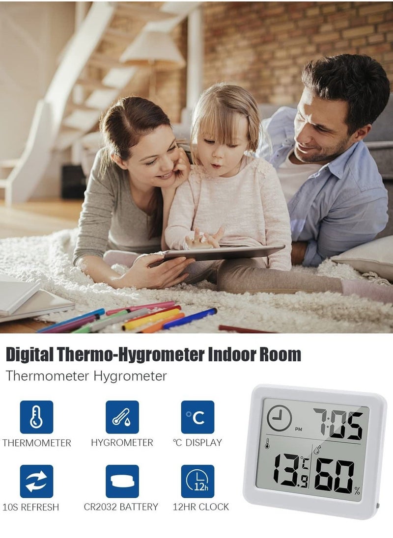 Digital Thermo-Hygrometer Indoor Room Thermometer Hygrometer 3.2” Large LCD Screen Desktop Thermometer with Temperature and Humidity Monitor Meter Gauge with Clock (white)