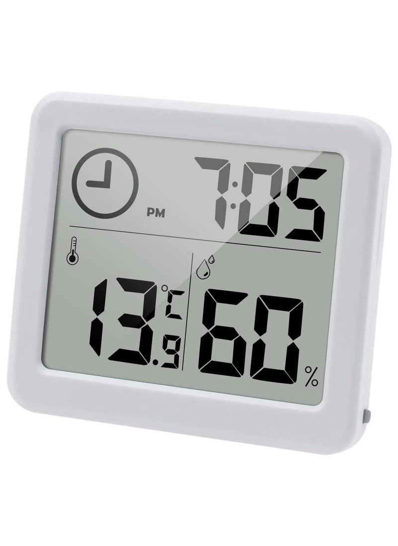 Digital Thermo-Hygrometer Indoor Room Thermometer Hygrometer 3.2” Large LCD Screen Desktop Thermometer with Temperature and Humidity Monitor Meter Gauge with Clock (white)