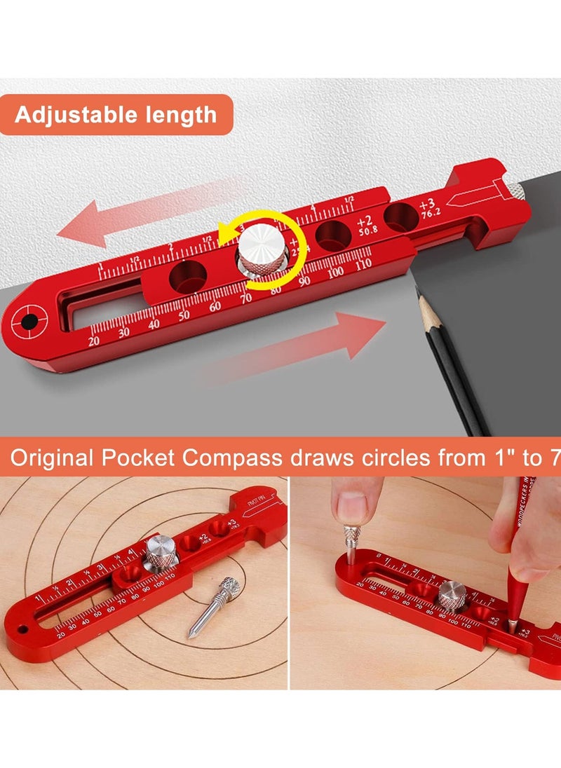 Woodworking Compass Scriber,WMLBK Marking Compass Metric and Inch Dual-Scale Aluminum Alloy Adjustable Scribing Ruler Adjustable Round Drawing Circle Ruler Marking Gauge for Carpenter - 164mm