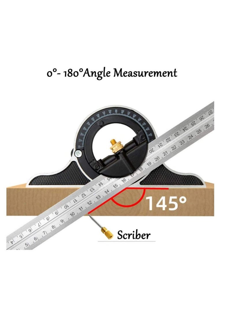 Combination Angle Ruler,  300MM Combination Square Angle Ruler Stainless Steel Multi Function Measuring Tool About 0.35Kg