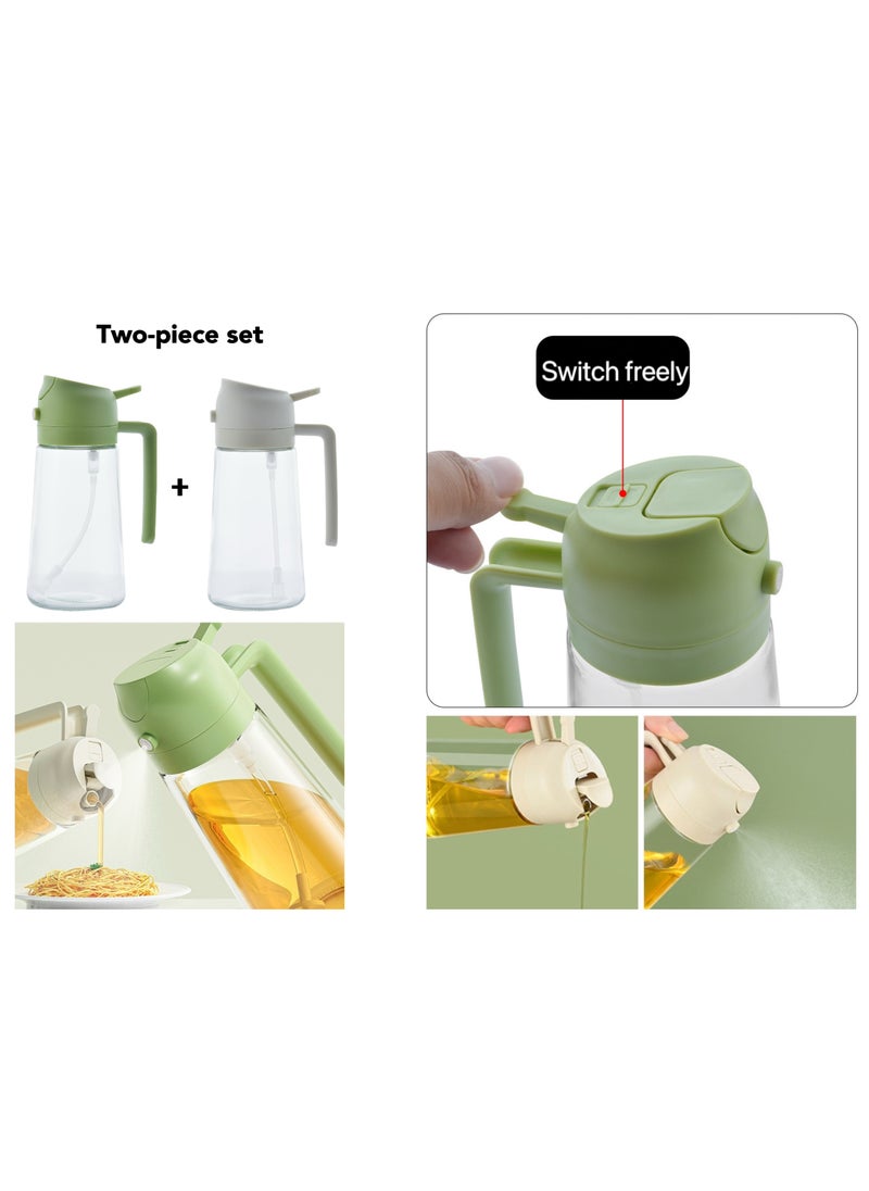 Cooking, Kitchen 2-in-1 Olive Oil Dispensing Bottle, 21oz/600ml High Quality Glass Oil Bottle, Food Grade Deep Fryer Lubricator for Air Fryer, Salad, Fry, Grill (White & Green, 2 Piece Set)