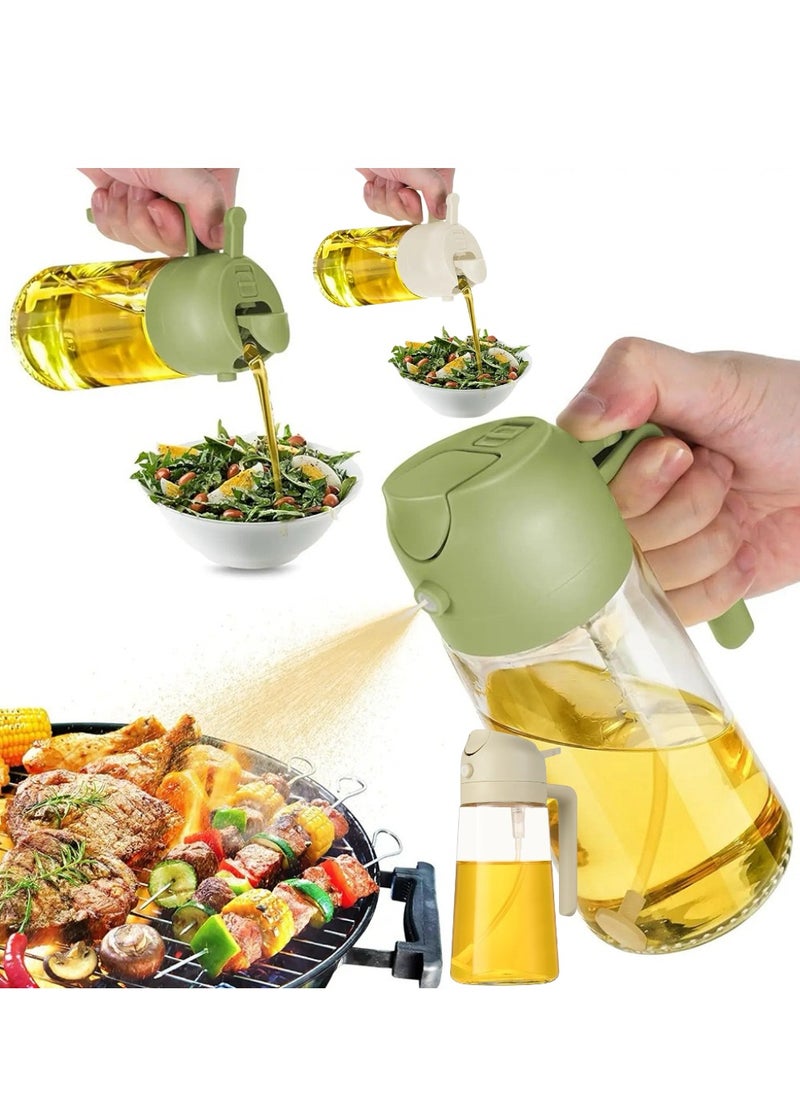 Cooking, Kitchen 2-in-1 Olive Oil Dispensing Bottle, 21oz/600ml High Quality Glass Oil Bottle, Food Grade Deep Fryer Lubricator for Air Fryer, Salad, Fry, Grill (White & Green, 2 Piece Set)