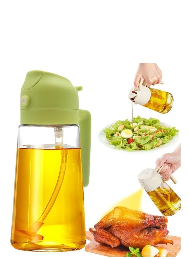 Cooking, Kitchen 2-in-1 Olive Oil Dispensing Bottle, 21oz/600ml High Quality Glass Oil Bottle, Food Grade Deep Fryer Lubricator for Air Fryer, Salad, Fry, Grill (White & Green, 2 Piece Set)